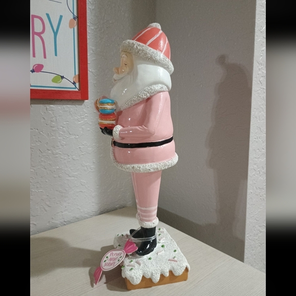Santa Serving Macaroons Christmas Cookies Pink Pastel  Peppermint Square - Picture 4 of 6